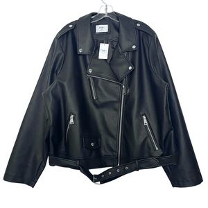 NWT Rue 21 Black Vegan Leather Moto Jacket Size 1X